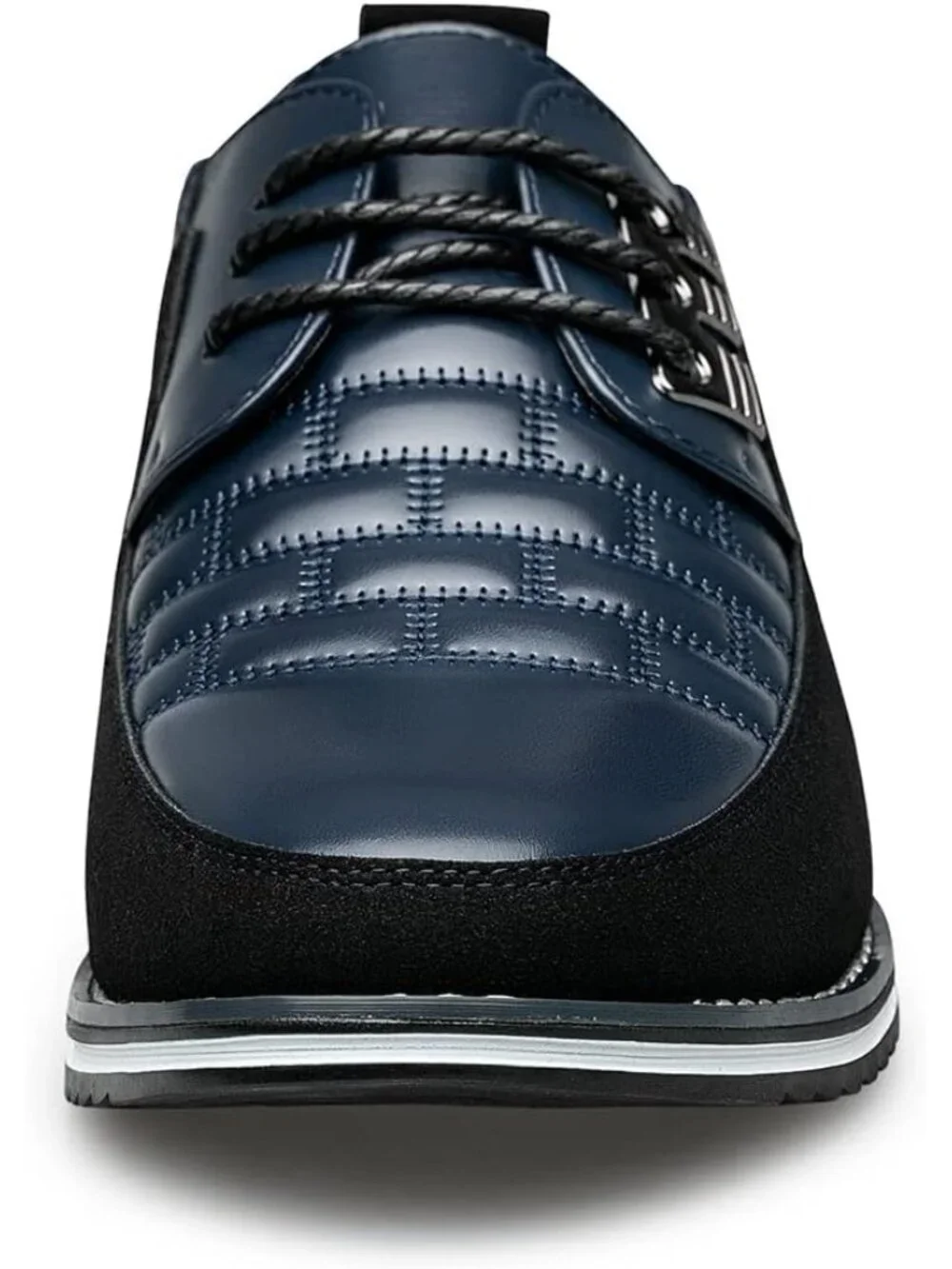 Men's Blue Leather Plaid Embossed Grid Comfortable Hybrid Oxford Dress Sneakers